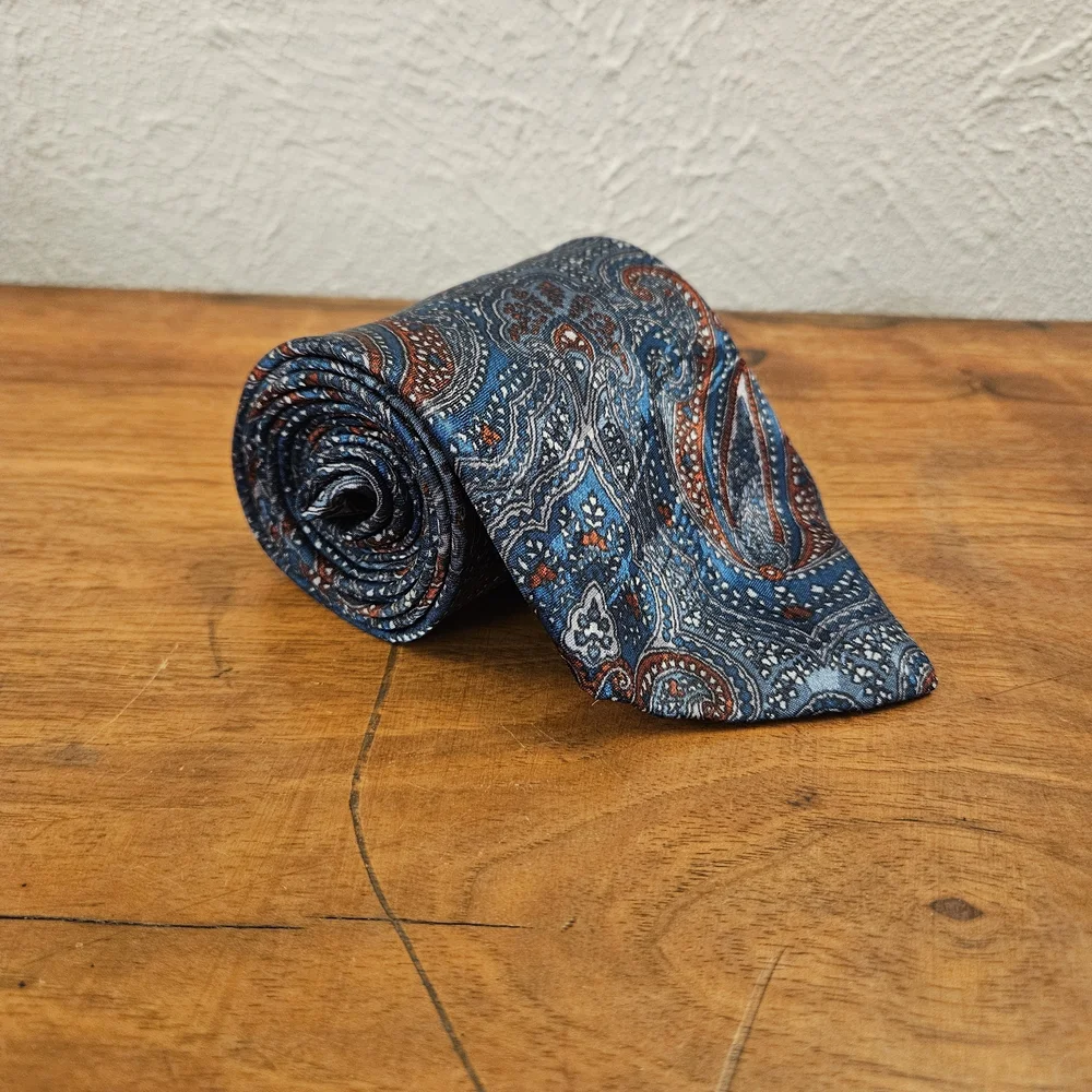 Oleg Cassini Vintage Mens Necktie Aqua Blue Teal Paisley Neck Tie Formal